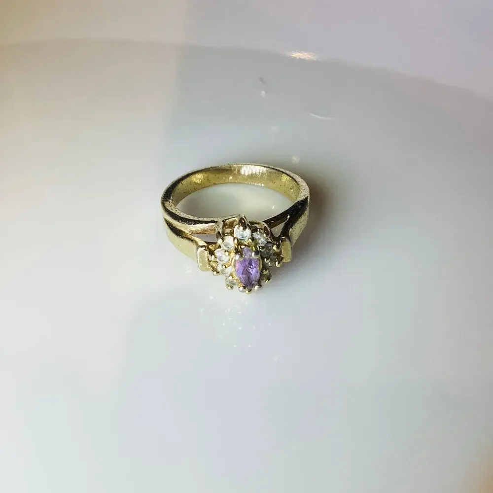Simulated Amethyst and Crystal Halo Ring